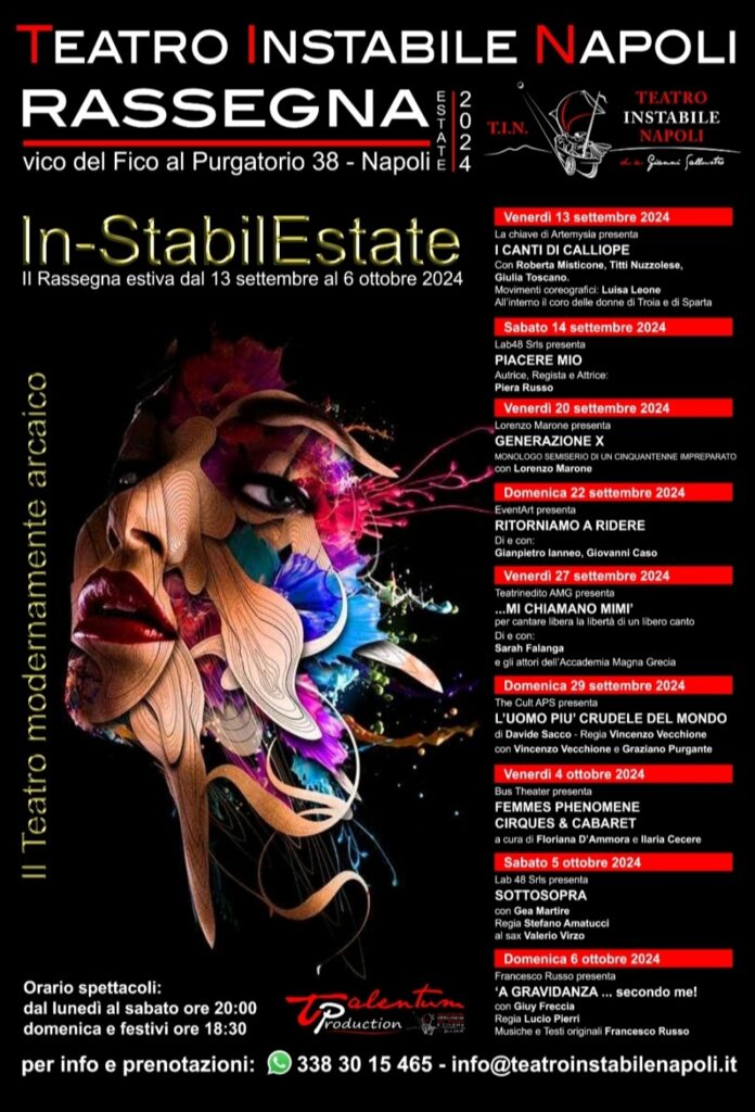 “In-stabilEstate”, seconda edizione, in scena dal 13 settembre al 6 ottobre 2024 al teatro Teatro Instabile Napoli